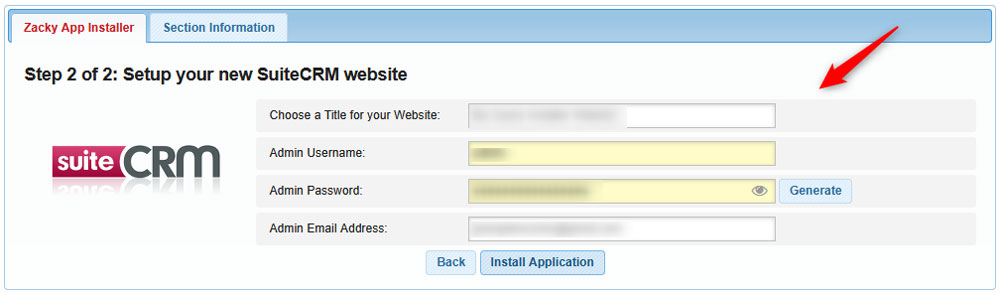 Select SuiteCRM login credentials