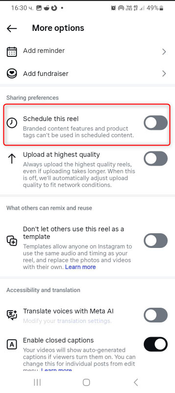 Toggle the Schedule button, so to activate the functionality