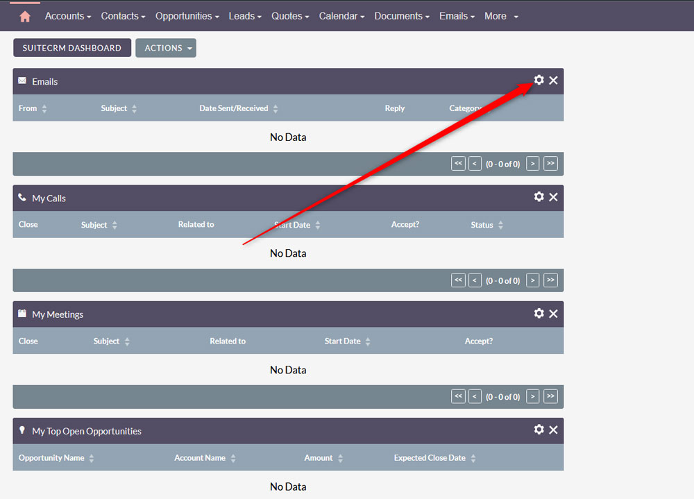 Click the gear icon of a given dashlet, so you access the settings box