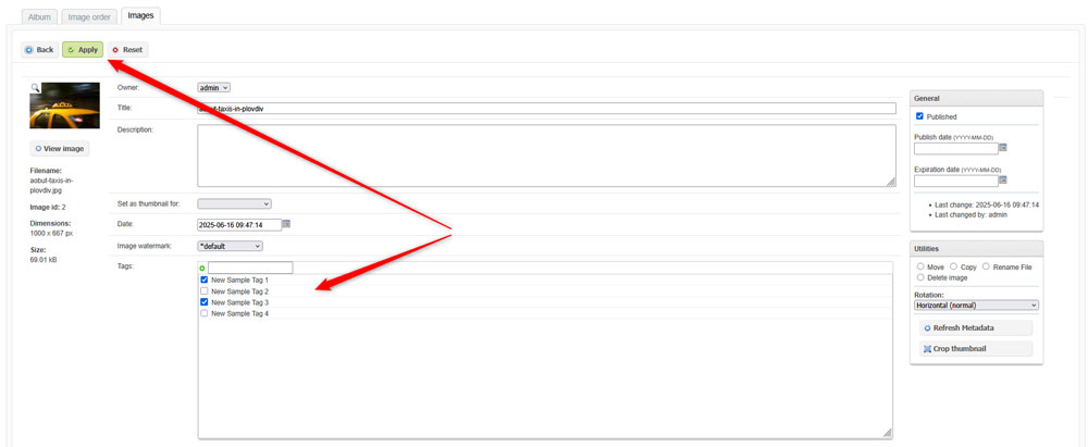 Apply changes in Zenphoto