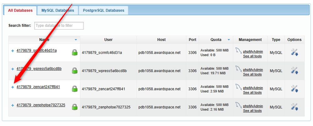 List of your Database files