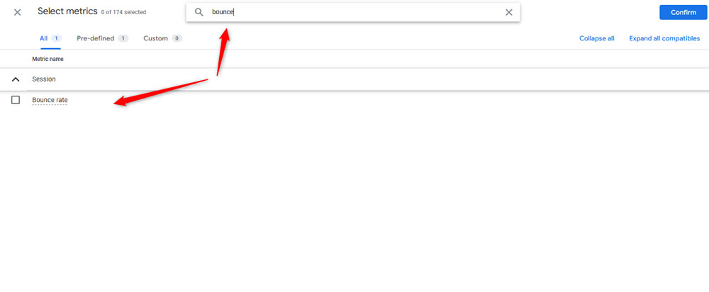 Search for Bounce Rate