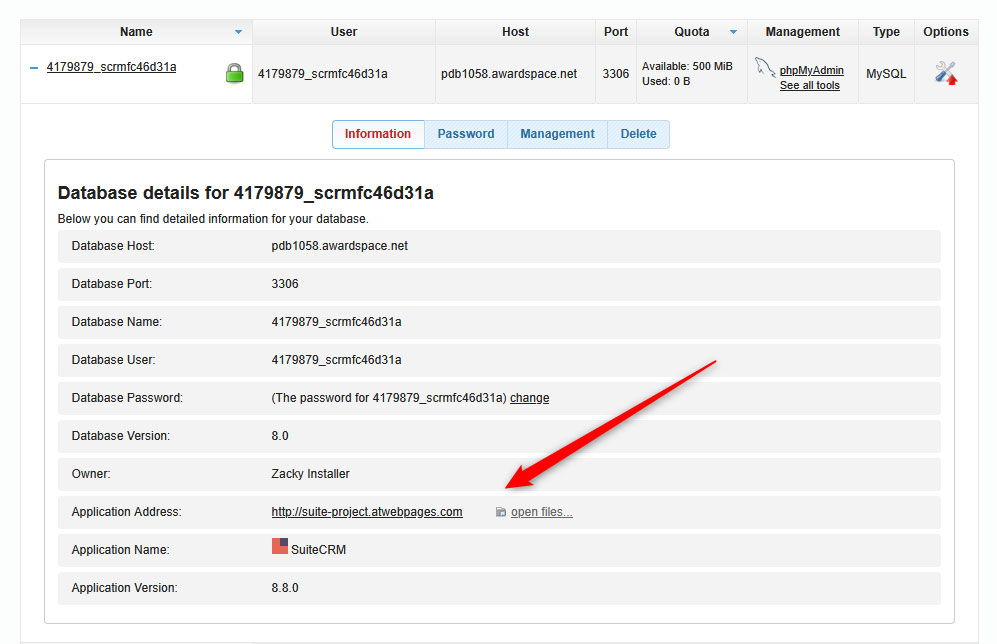 Domain Name corresponding to a given database 