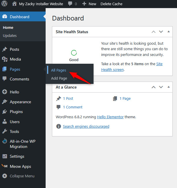 head to Pages->All Pages via your WordPress dashboard