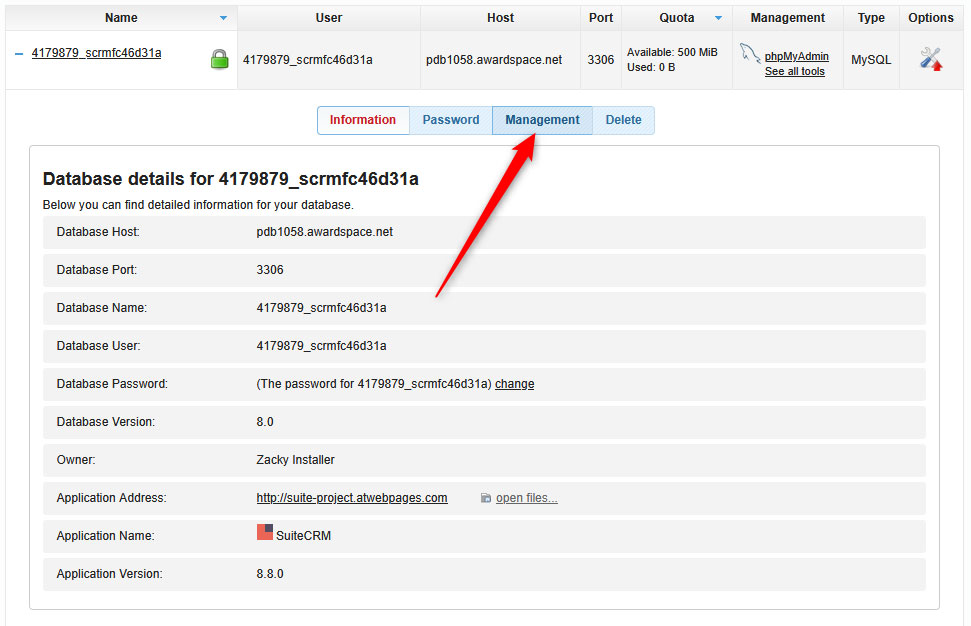 Database management button