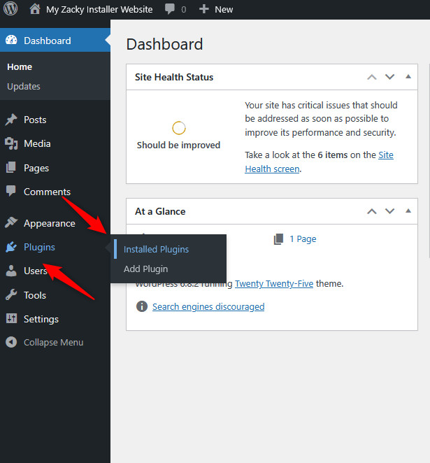 Head to the WordPress admin panel and open your list of installed plugins
