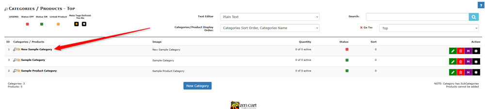 Select a category in which you wish to add a product