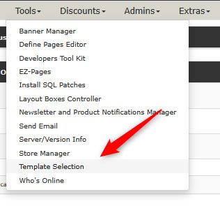 Access the Layout and Templates settings in Zen Cart admin panel