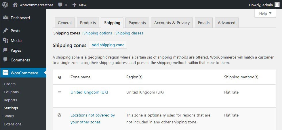 WooCommerce Settings Shipping
