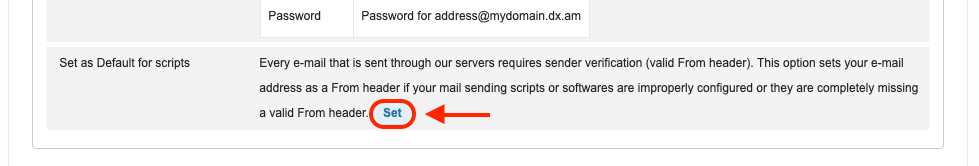 Assigning an email account to be used for sending messages via scripts is as simple as clicking on the Set button.