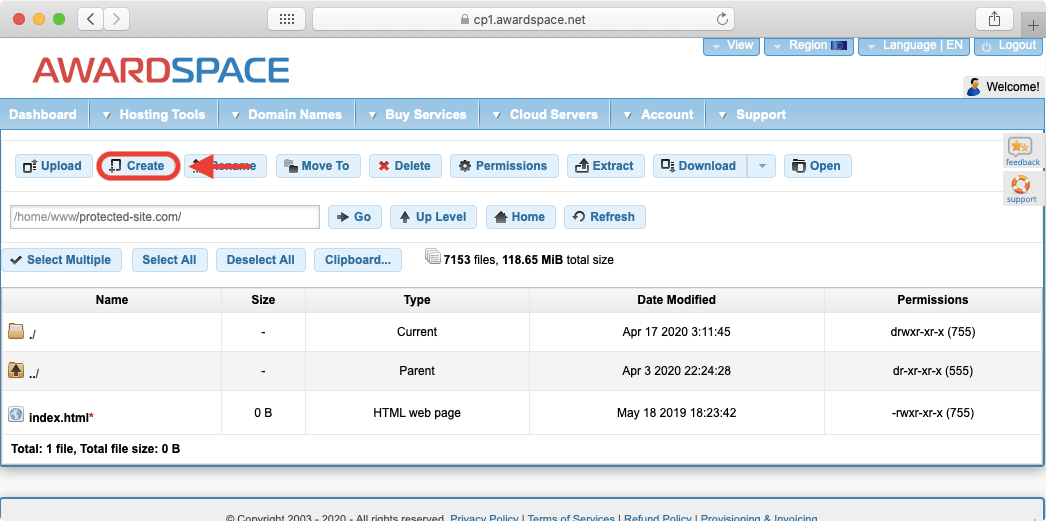 Creating an .htaccess file is as simple as creating any other file using the File Manager.
