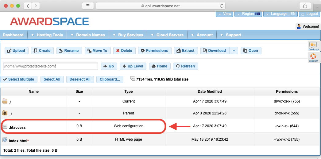 If the server recognizes your new file’s type as a Web configuration, then you have successfully created your .htaccess file.